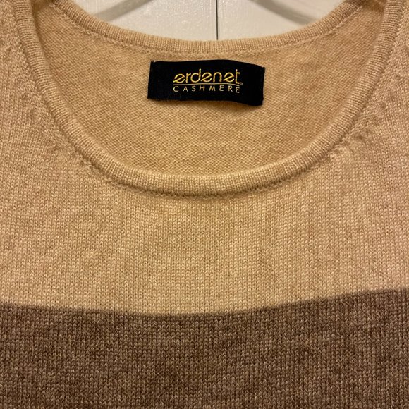 Erdenet 100% Cashmere Sweater Dress in Brown & Beige - Picture 3 of 14